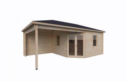 Dom drewniany- PAROS B 676x400 27 m2 (15 m2+ wiata)